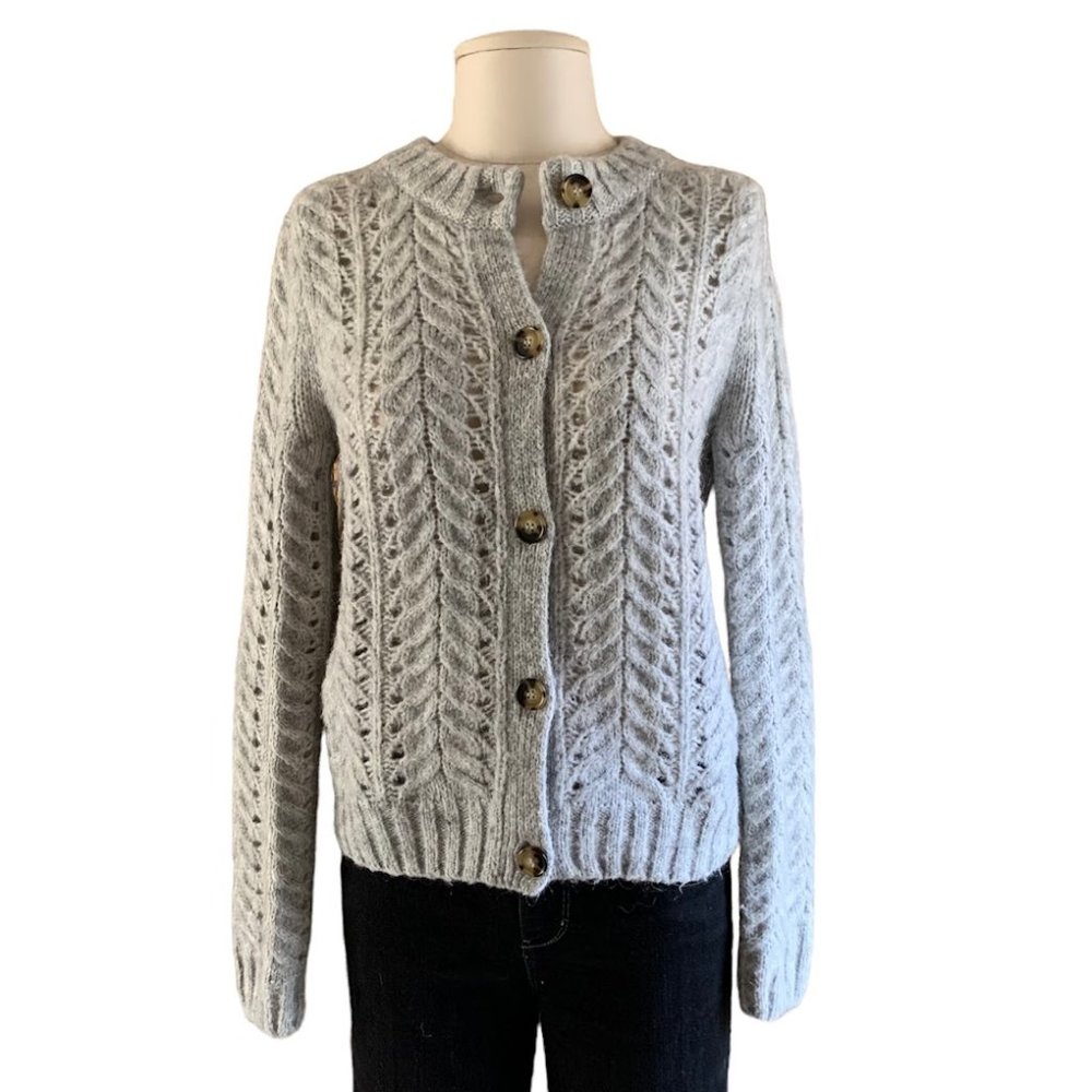 Grey Button-up Wool Blend Cardigan Sweater Pont Sur Collection by J Crew